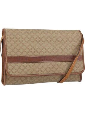 CELINE Macadam Canvas Shoulder Bag PVC Beige